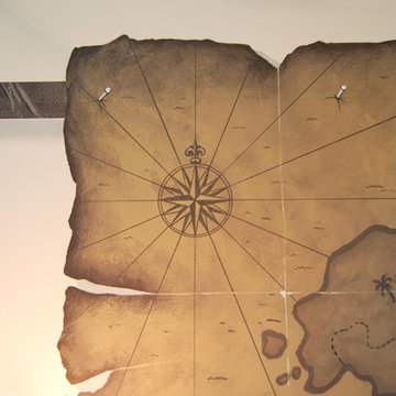 Old World Map Mural in a bedroom by Tom Taylor of Mural Art LLC