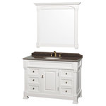Wyndham Collection - Andover Single Bathroom Vanity With Mirror, 48" - Wyndham Collection Andover 48" Single Bathroom Vanity in White, Imperial Brown Granite Countertop, Undermount Oval Sink, and 44" Mirror