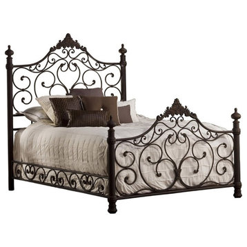 Bowery Hill Traditional Metal King Poster Bed in Antique Brown