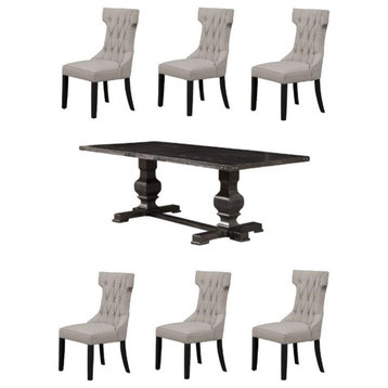 Home Square 7-Piece Set with Dining Table and 6 Dining Chairs in Black