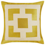 Peking Handicraft - Palm Springs Block Gold Embroidered Pillow - 95% Ramie 5% Cotton Embroidered lumbar accent pillow