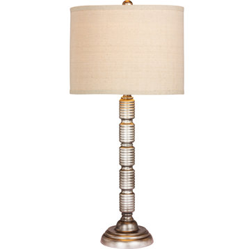Industrial Ribbed Metal Table Lamps - Antique Silver