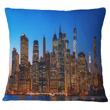 Night New York City Panorama Throw Pillow, 16"x16"
