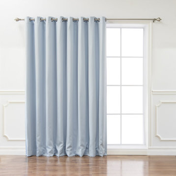 Ribbon Bordered Cotton Curtains, Blackout Lining, Sky Blue, 100"x96"