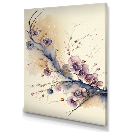 Pink And Plum Cherry Blossom Branch IV Canvas, 12x20, No Frame