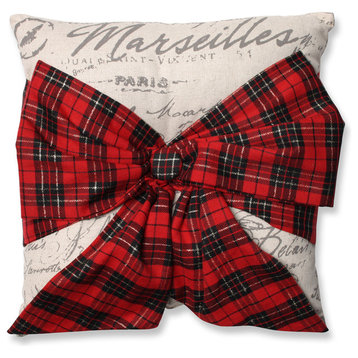 Holiday Plaid Bow Knot Throw Pillow