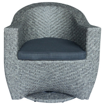 GDF Studio Koch Outdoor Wicher Swivel Chair, Mixed Black/Dark Gray