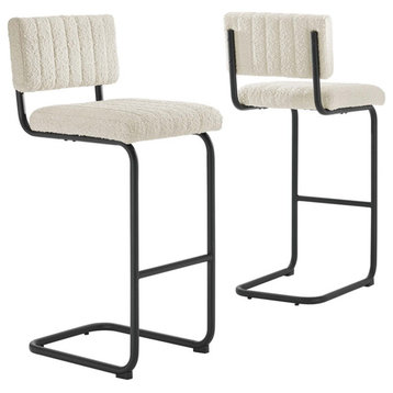 Modway Parity 30.5" Upholstered Fabric Bar Stool in Black/Ivory (Set of 2)