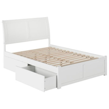 AFI Portland Full Solid Wood Bed with Storage Drawers in White