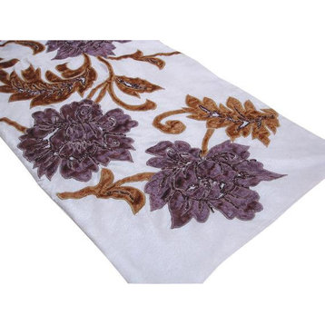 Decorative Table Runners Ivory, Gold, Purple" 16"x120" Silk