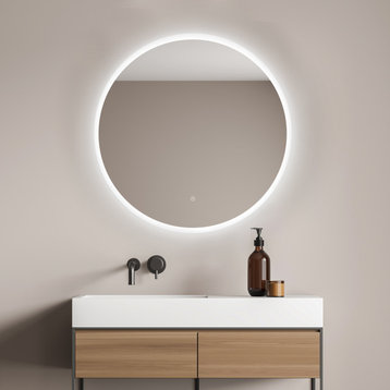 Dimora Round Frameless Modern Bathroom/Vanity LED Lighted Wall Mirror, 32"