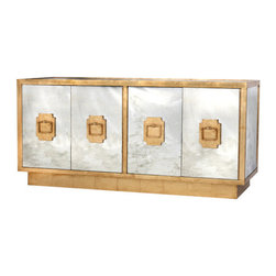 Worlds Away - Worlds Away Ponti 4 Door Antique Mirror Entertainment Console - Entertainment Centers And Tv Stands