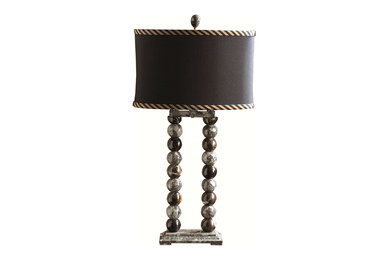 29" Tall Marble Table Lamp "Marvin", Taupe Gray and Espresso