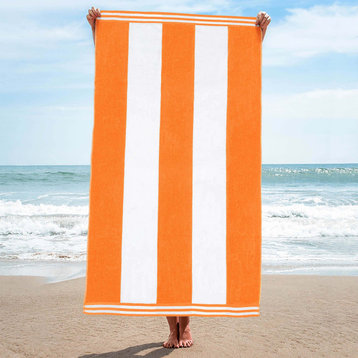 Cabana Striped Oversized Cotton Beach Towel, Orange