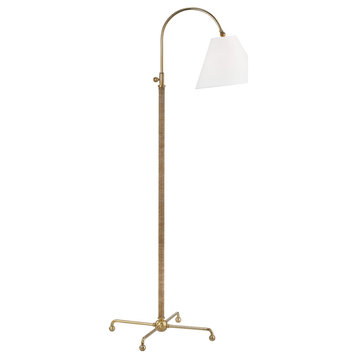 Curves No.1 1 Light Floor Lamp With Rattan Accent, Aged Brass