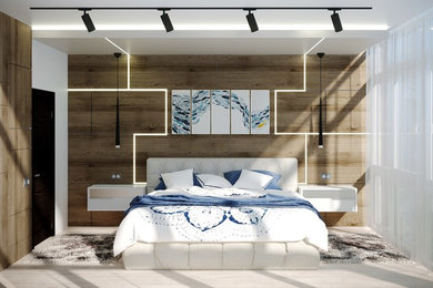 Спальня в коттедже с панорамными окнами