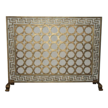 Greek Key Accent Fireplace Screen