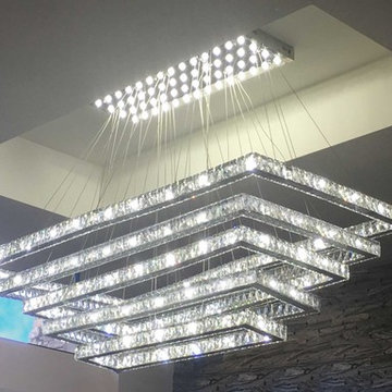Contemporary Euro Galaxy Rectangular80+56 LED Light Crystal Chandelier Dimmable