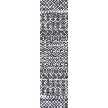 Palmette Modern Persian Floral Area Rug, Gray/Cream, 2'x10'