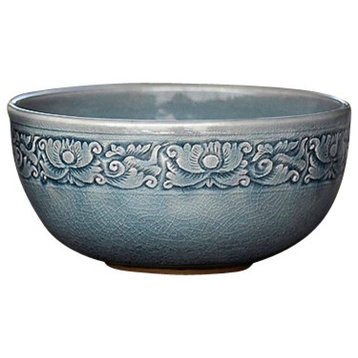 Blue Celadon Bowls - Border Floral, Medium