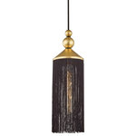 Hudson Valley Lighting - Scarlett 1-Light Pendant, Gold Leaf/Black - Scarlett obscures its Bulbs (Not Included) with flapper-like fringe in fun colors, making it a boho chic shoe-in. Gold leaf ups the glamour and its black woven cord make it a very neat pendant. Hang one alone or suspend them in clusters and make your bohemian dreams come true.