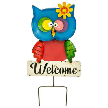 Colorful Owl With Stake Garden Decor