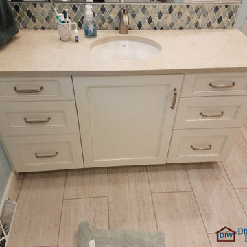 Bathroom Remodel with Glassed In Shower, Taj Mahal Vanity & Custom Cabinets
