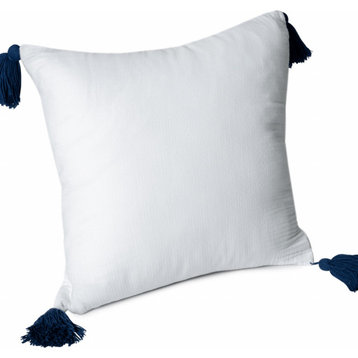 20" X 20" White And Blue 100% Cotton Zippered Pillow