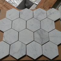 Carrara White Marble Honed Hexagon Mosaic Tile, 12"x12" Sheets, Set of 5