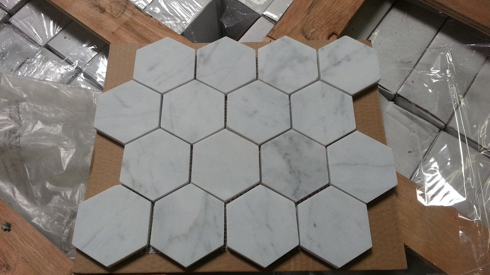 Carrara White Marble Honed Hexagon Mosaic Tile, 12"x12" Sheets, Set of 5