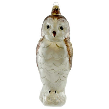 Larry Fraga Snow Owl Blown Glass Christmas Ornament Bird 5076