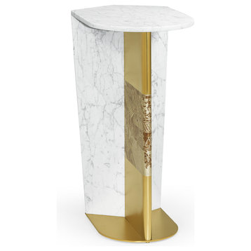 Contemporary White Calacatta Marble And Brass Sofa Table