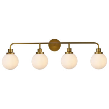 Helen 4-Light Bath Sconce, Brass With Frosted Shade