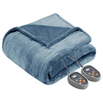 Beautyrest Solid Microlight Heated Blanket, Blue, King