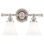 Hudson Valley - Hudson Valley Weston Two Light Bath Bracket 4502-PN - Two Light Bath Bracket from Weston collection in Polished Nickel finish. Number of Bulbs 2. Max Wattage 100.00 . No bulbs included. Bells of mouth-blown opal glass resound with timeless style in our Weston bath family. Cast oblong-shaped socket bases suggest a variety of styles into which the fixture could fit. Capping the ends of the bath bar with ball finials complements the circular shape of the backplate. No UL Availability at this time.