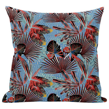 16" Coral Blue Tropical Suede Throw Pillow