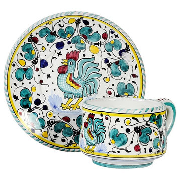 Orvieto Green Rooster Tea/Coffee Cup and Saucer