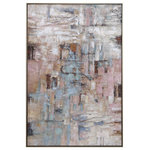 Uttermost - Uttermost Morning Sunrise Hand Painted Canvas - Hand painted on canvas, this abstract artwork features heavy texture and an array of pastel color. Shades of lavender, mauve, pale yellow, and robin's egg blue are accented by white and brown tones. A gold leaf gallery frame completes the artwork. Due to the handcrafted nature of this artwork, each piece may have subtle differences. This piece may be hung horizontal or vertical.