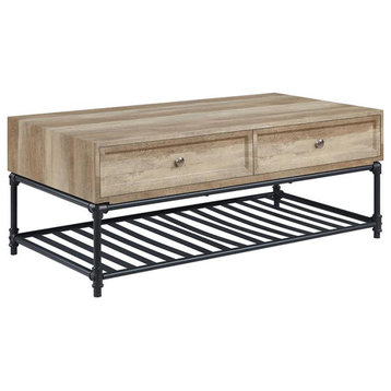 ACME Brantley 2-Drawer Wooden Coffee Table in Oak and Sandy Black