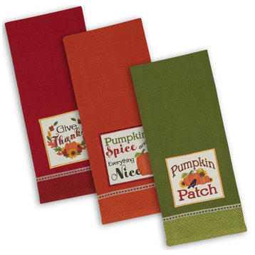 Assorted Country Pum-Packin Embroidered Dishtowel, Set Of 3