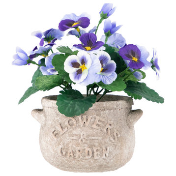 8" Purple Pansy Flower Artificial Spring Plant, a Cement Pot