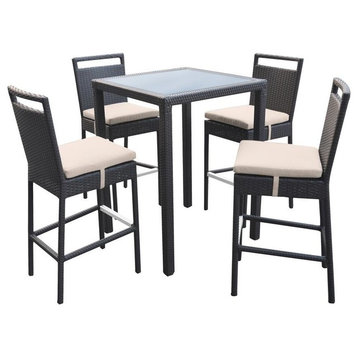 Tropez Outdoor Patio Wicker Bar Set, Table With 4 Barstools