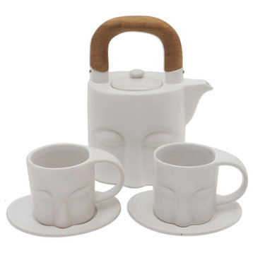 Novica Handmade Peaceful Visage Ceramic Tea Set (Set For 2)