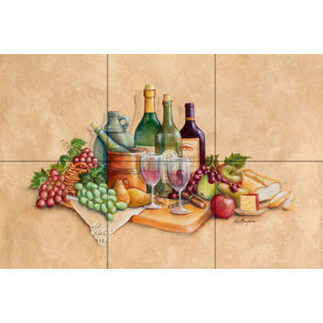 Tile Mural Kitchen Backsplash Wine Time-RB by Rita Broughton