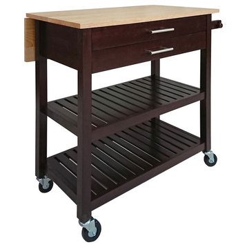 Langdon Kitchen Cart, Drop Leaf, Cappuccino And Natural