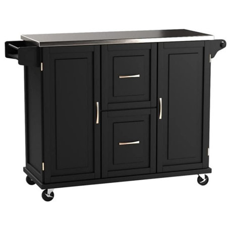 Spacious Kitchen Cart with Stainless Steel Surface, Cabinets & Spice Rack