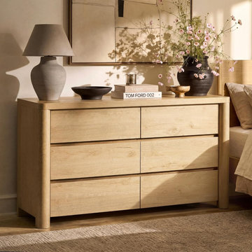 52" Natural Wood 6-Drawer Dresser - Heavy Duty Chest with Rounded Legs
