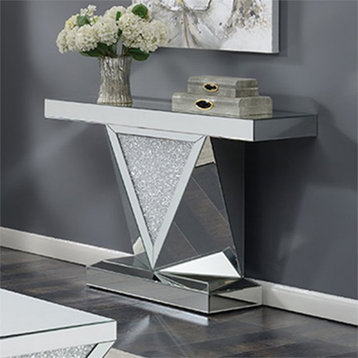 Coaster Wood Rectangular Sofa Table with Triangle Detailing in Silver