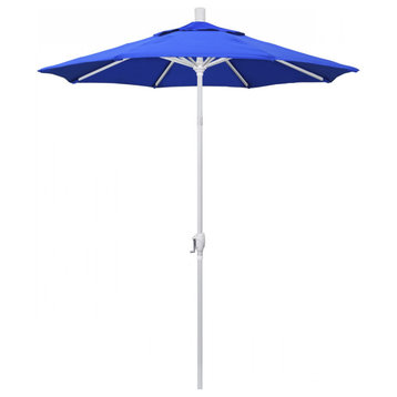 6ft. Matted White Aluminum Market Umbrella Push Button Tilt Pac Blue Sunbrella