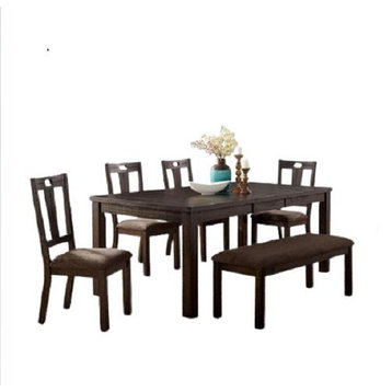 Basel 6 Piece Rustic Style Dining Room Set, Walnut/Ash Brown